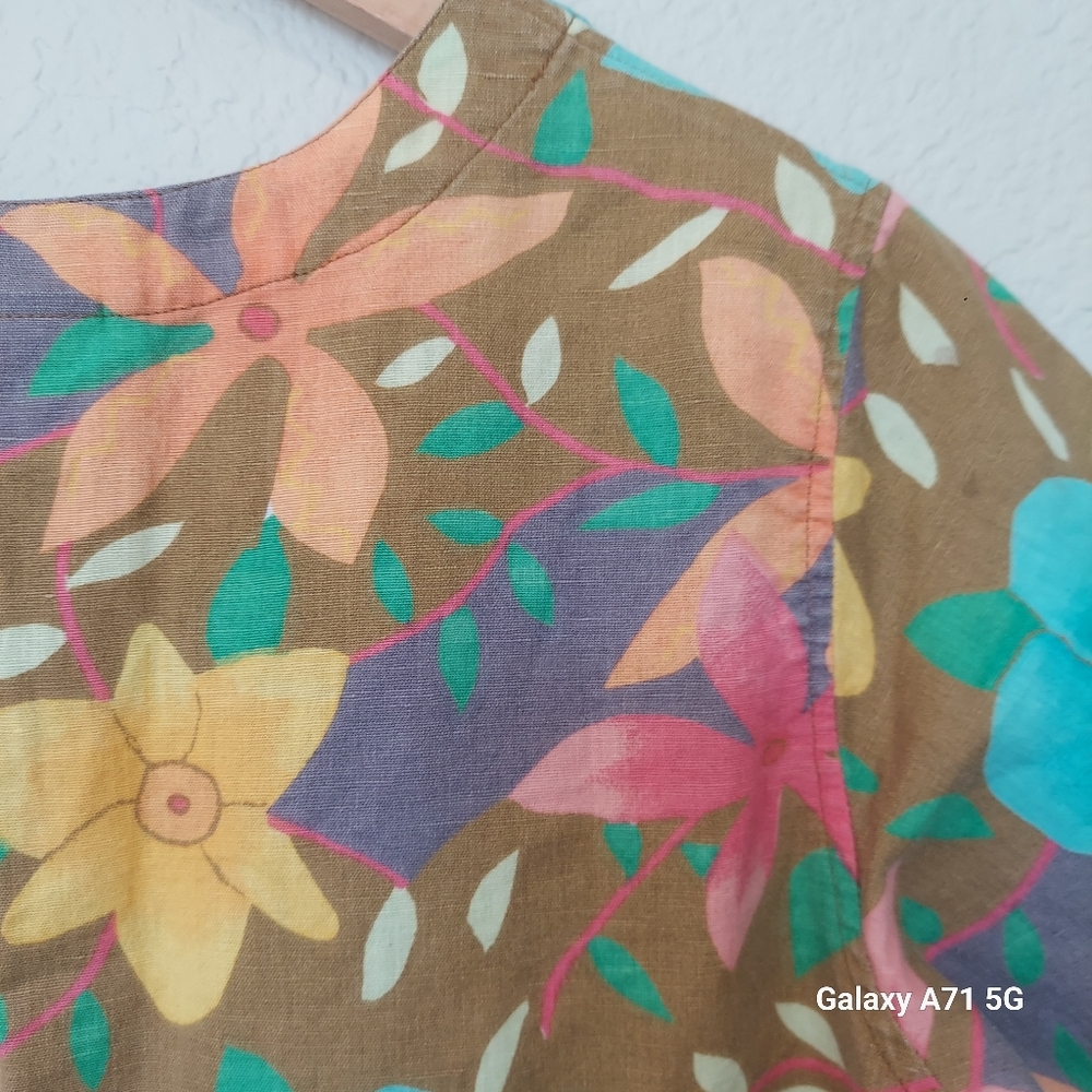 Vintage 1950's A Line Floral Dress Short Sleeve Side Slits Sz S - Picture 7 of 15
